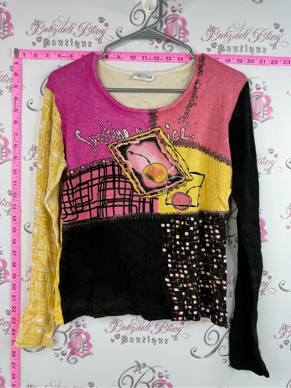 Bellessa long sleeve sunshine over ice cocktails Cream Top pink orange
